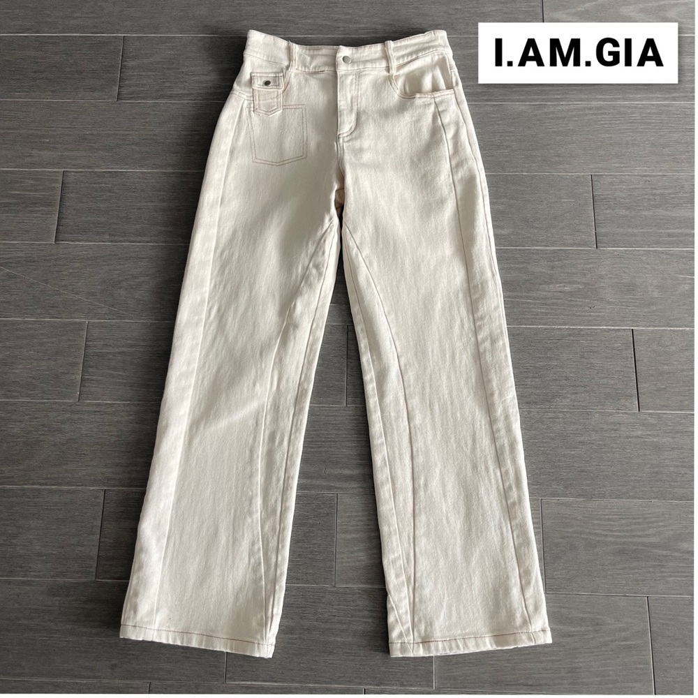 I.AM.GIA. Straight Leg Jeans Size S Off White Cream Ecru Faux Back Pockets - Picture 1 of 16